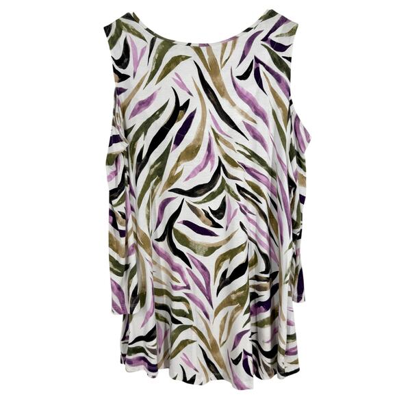 JM Collection Plus Size 2X Super Stretchy Tropical Green Pink Blouse Shirt Top - Picture 7 of 7